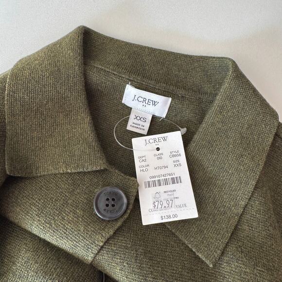 NWT J. Crew Polo Cardigan Sweater in Heather Loden Olive Green Size XXS - Picture 3 of 4